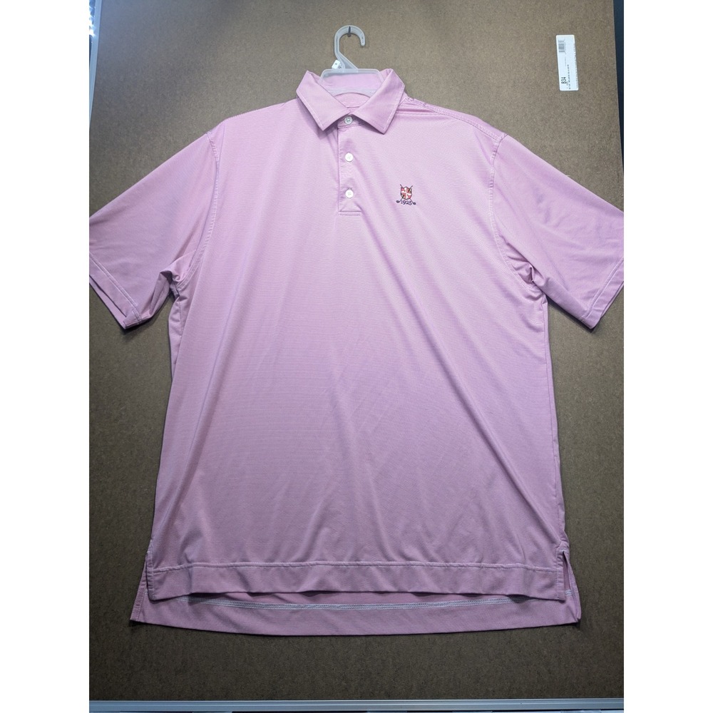 FootJoy Mens Pink Micro Stripe Golf Polo Shirt Short Sleeve Crest Logo Size L